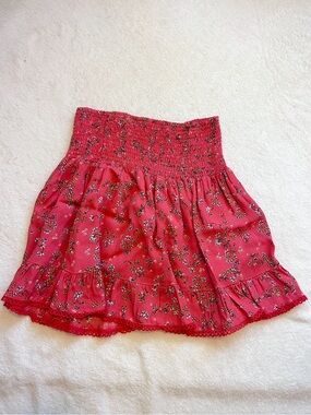 Lost + Wander Pink Coral Floral Smocked Sunset Fleurs Garment Short Skirt